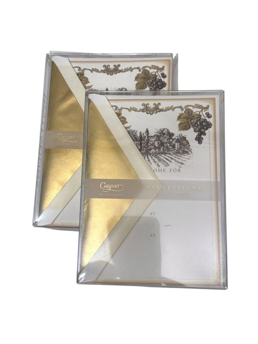 Caspari Invitations Wine Vineyard 16 Total Cards w/ Gold Foil Envelopes -2 Boxes
